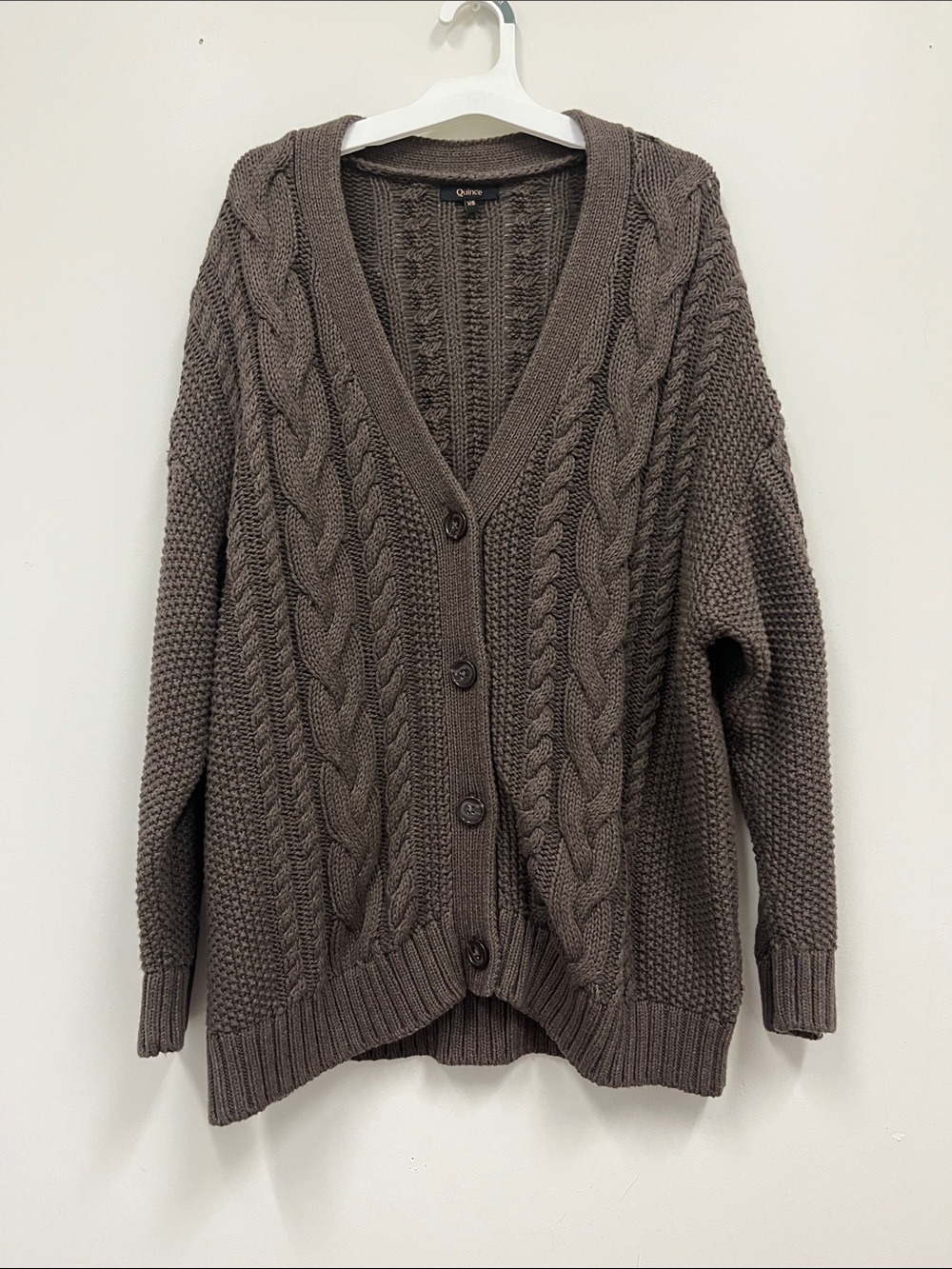 Quince 100% organic cotton oversized cable cardigan Brown size XS